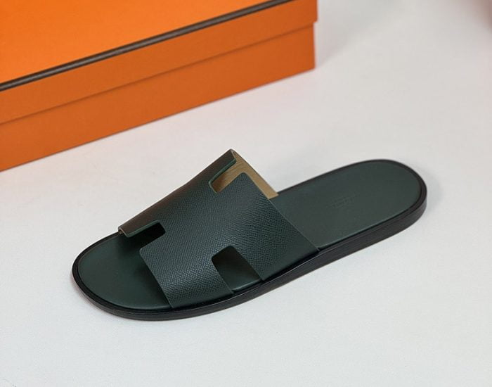 Dép nam Hermes màu xanh rêu da taiga Like Auth
