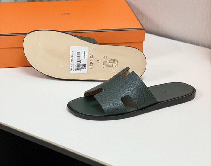 Dép nam Hermes màu xanh rêu da taiga Like Auth