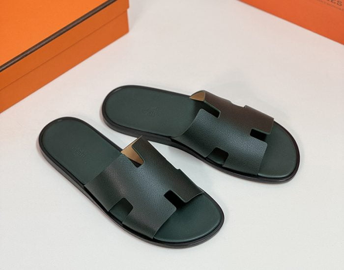 Dép nam Hermes màu xanh rêu da taiga Like Auth