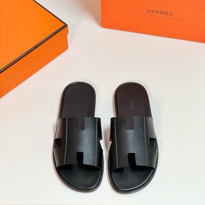 Dép nam Hermes quai đen phối da taiga Like Auth