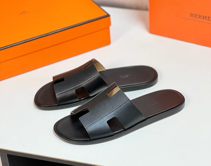 Dép nam Hermes quai đen phối da taiga Like Auth