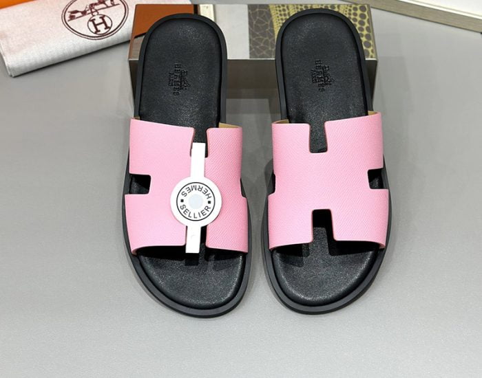 Dép nam Hermes quai hồng lót đen Siêu Cấp