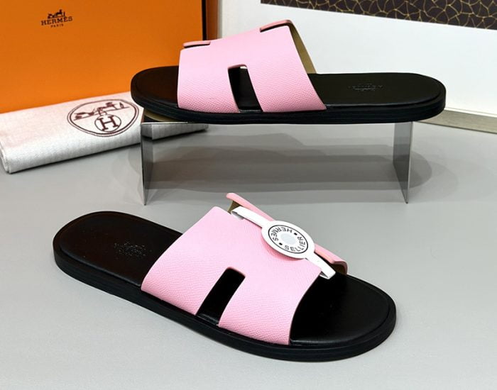Dép nam Hermes quai hồng lót đen Siêu Cấp