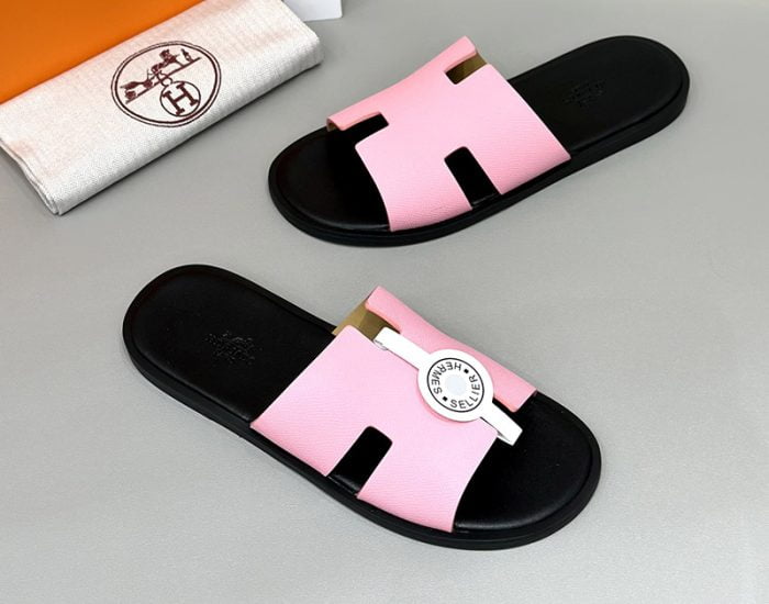 Dép nam Hermes quai hồng lót đen Siêu Cấp