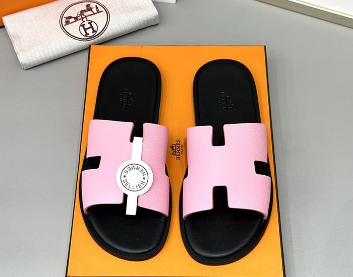 Dép nam Hermes quai hồng lót đen Siêu Cấp