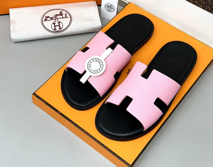 Dép nam Hermes quai hồng lót đen Siêu Cấp