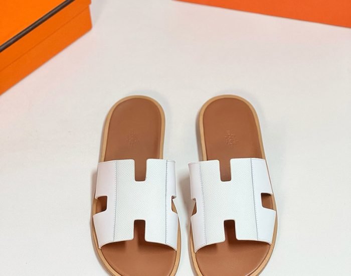 Dép nam Hermes quai trắng phối taiga lót nâu Like Auth