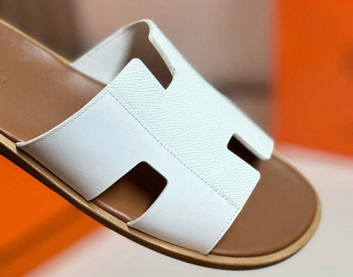 Dép nam Hermes quai trắng phối taiga lót nâu Like Auth