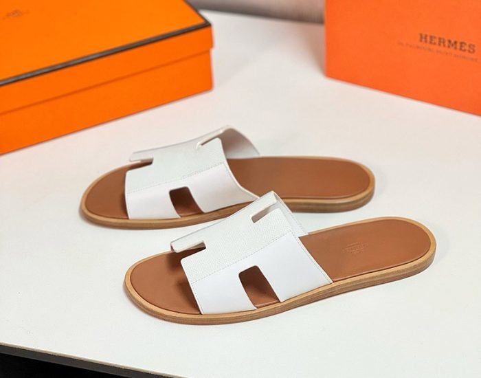 Dép nam Hermes quai trắng phối taiga lót nâu Like Auth
