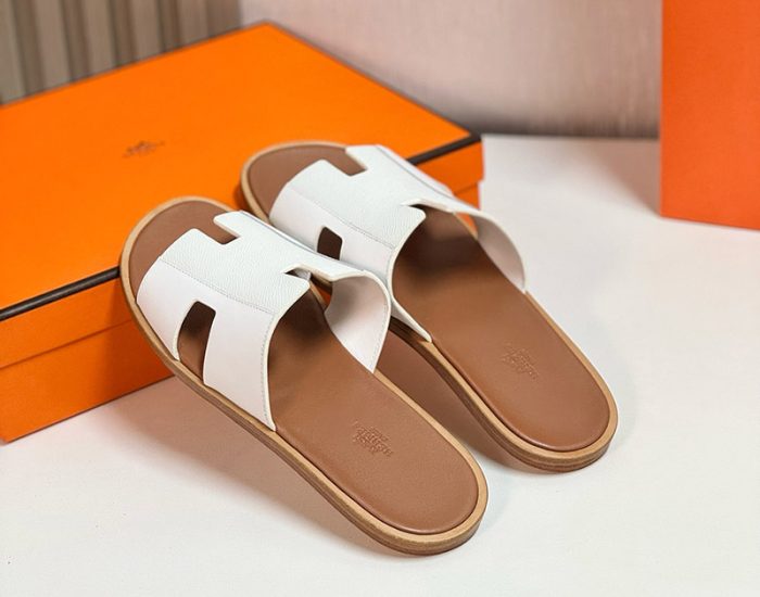 Dép nam Hermes quai trắng phối taiga lót nâu Like Auth