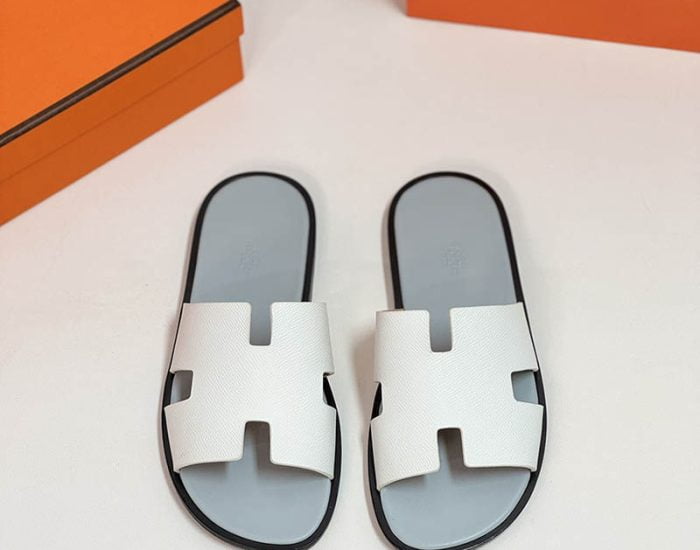 Dép nam Hermes quai trắng taiga lót xám Like Auth