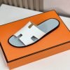 Dép nam Hermes quai trắng taiga lót xám Like Auth