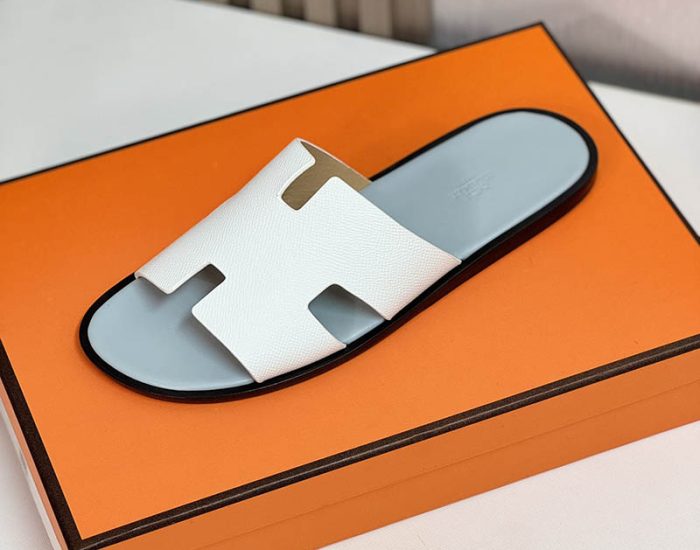 Dép nam Hermes quai trắng taiga lót xám Like Auth