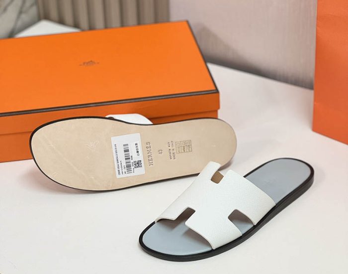 Dép nam Hermes quai trắng taiga lót xám Like Auth