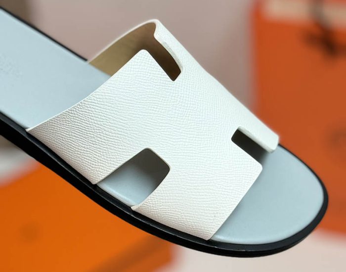 Dép nam Hermes quai trắng taiga lót xám Like Auth