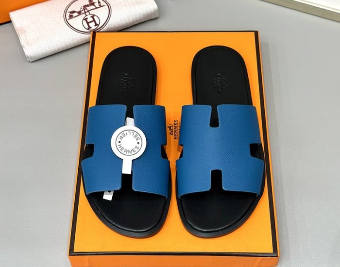 Dép nam Hermes lót đen quai xanh Siêu Cấp