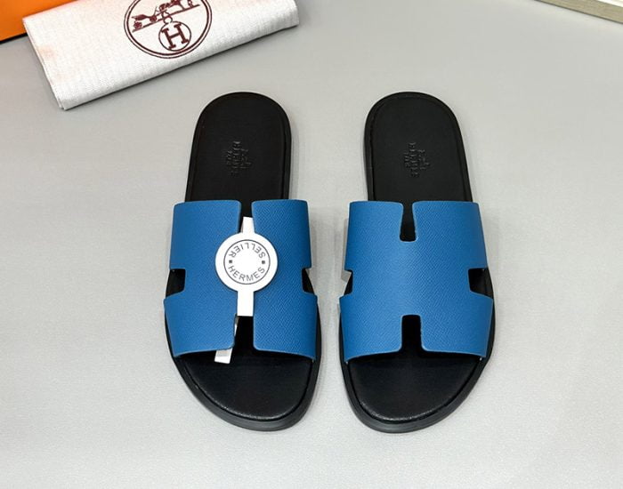 Dép nam Hermes lót đen quai xanh Siêu Cấp