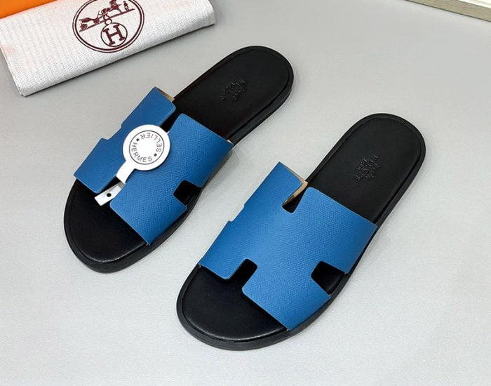 Dép nam Hermes lót đen quai xanh Siêu Cấp