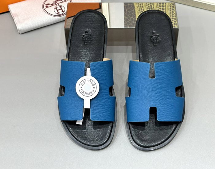 Dép nam Hermes lót đen quai xanh Siêu Cấp