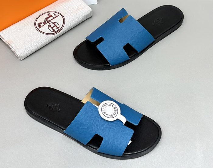 Dép nam Hermes lót đen quai xanh Siêu Cấp