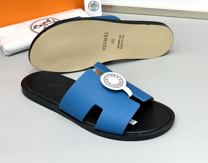 Dép nam Hermes lót đen quai xanh Siêu Cấp