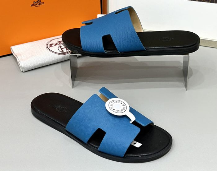 Dép nam Hermes lót đen quai xanh Siêu Cấp