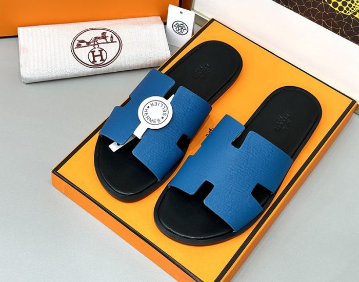Dép nam Hermes lót đen quai xanh Siêu Cấp