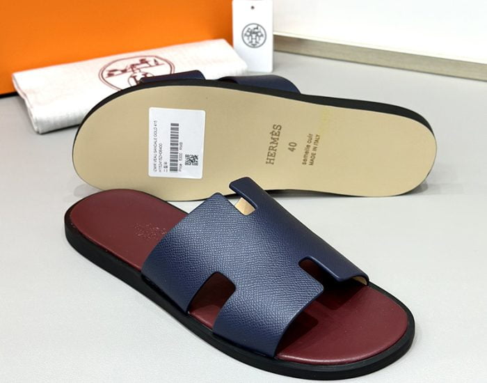Dép nam Hermes lót đỏ quai xanh Siêu Cấp