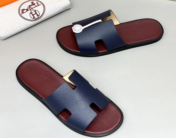 Dép nam Hermes lót đỏ quai xanh Siêu Cấp