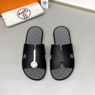 Dép nam Hermes lót monogram quai đen Siêu Cấp