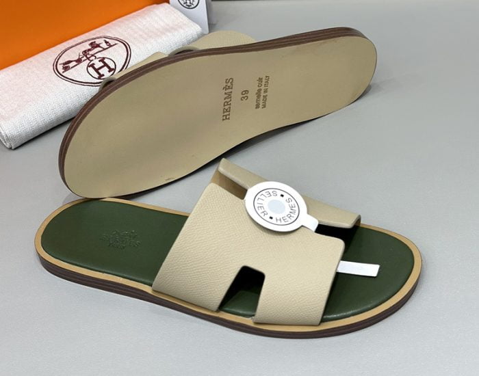Dép nam Hermes lót xanh rêu quai màu bee Siêu Cấp