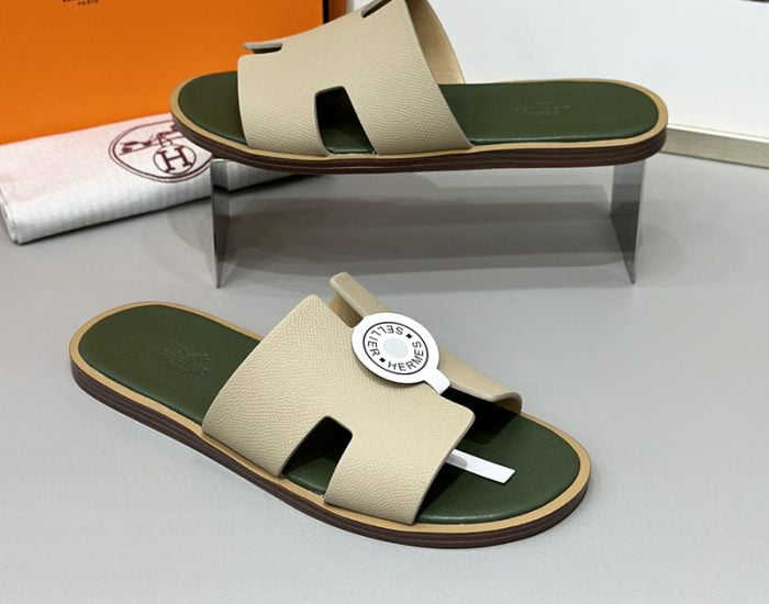 Dép nam Hermes lót xanh rêu quai màu bee Siêu Cấp