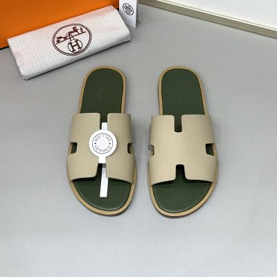 Dép nam Hermes lót xanh rêu quai màu bee Siêu Cấp