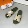 Dép nam Hermes lót xanh rêu quai màu bee Siêu Cấp