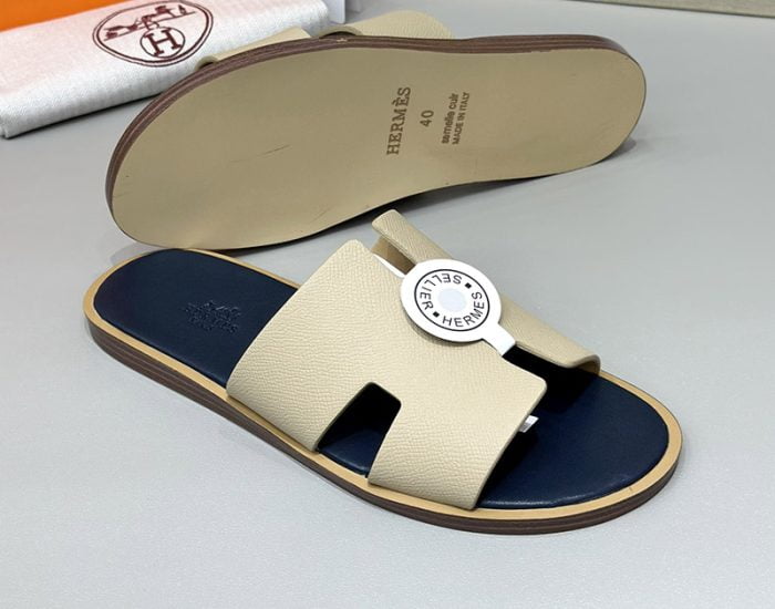 Dép nam Hermes màu be lót xanh Siêu Cấp