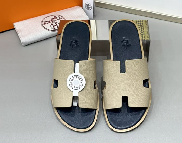 Dép nam Hermes màu be lót xanh Siêu Cấp