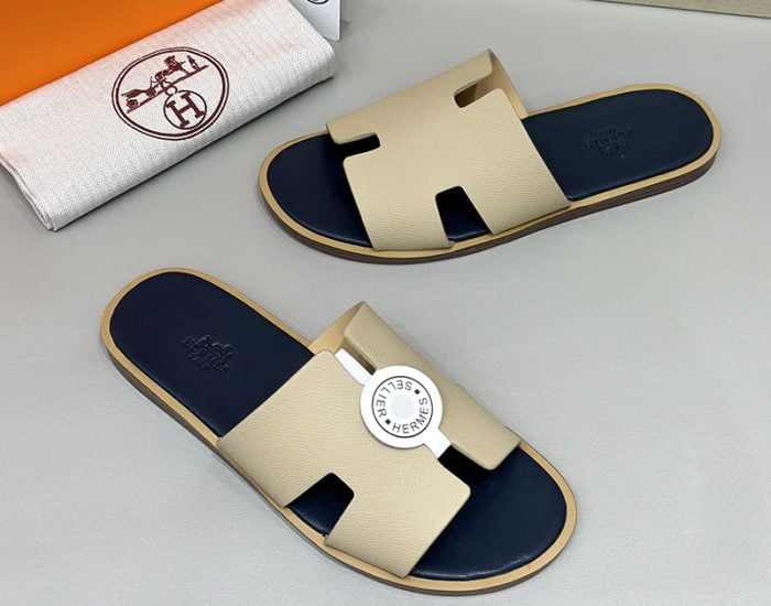 Dép nam Hermes màu be lót xanh Siêu Cấp