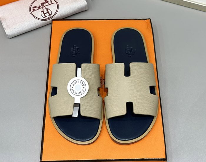 Dép nam Hermes màu be lót xanh Siêu Cấp