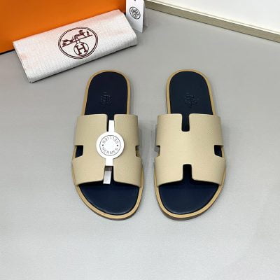 Dép nam Hermes màu be lót xanh Siêu Cấp