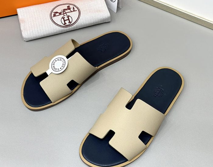 Dép nam Hermes màu be lót xanh Siêu Cấp