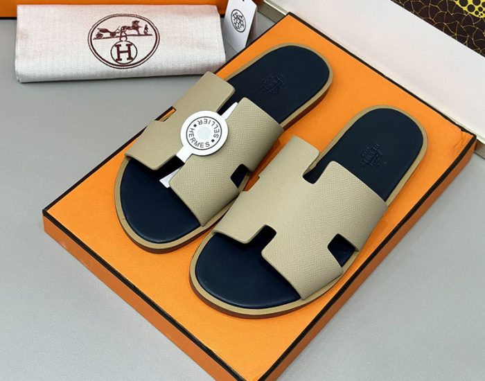 Dép nam Hermes màu be lót xanh Siêu Cấp