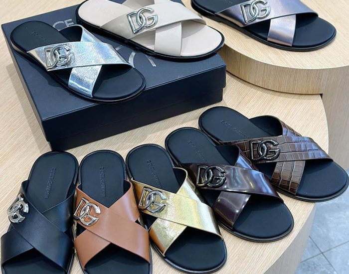 Dép quai chéo Dolce Gabbana vân cá sấu màu nâu Like Auth