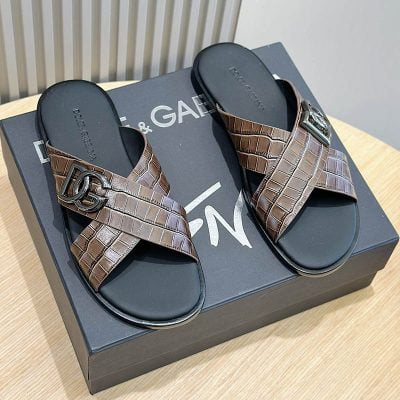 Dép quai chéo Dolce Gabbana vân cá sấu màu nâu Like Auth