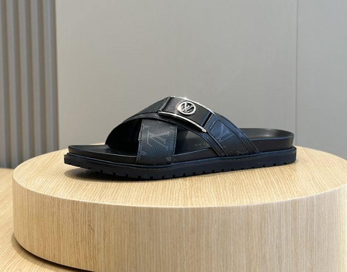 Dép quai chéo LV siêu cấp hoa Monogram phối logo