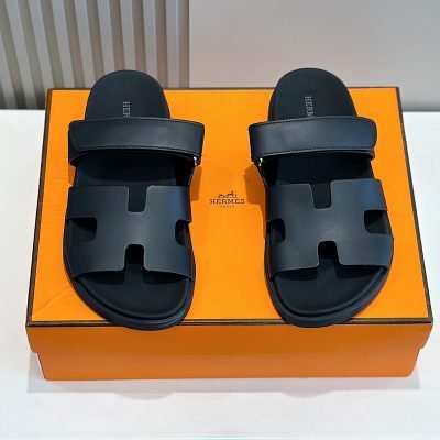 Dép quai hậu Hermes da lì màu đen Like Auth