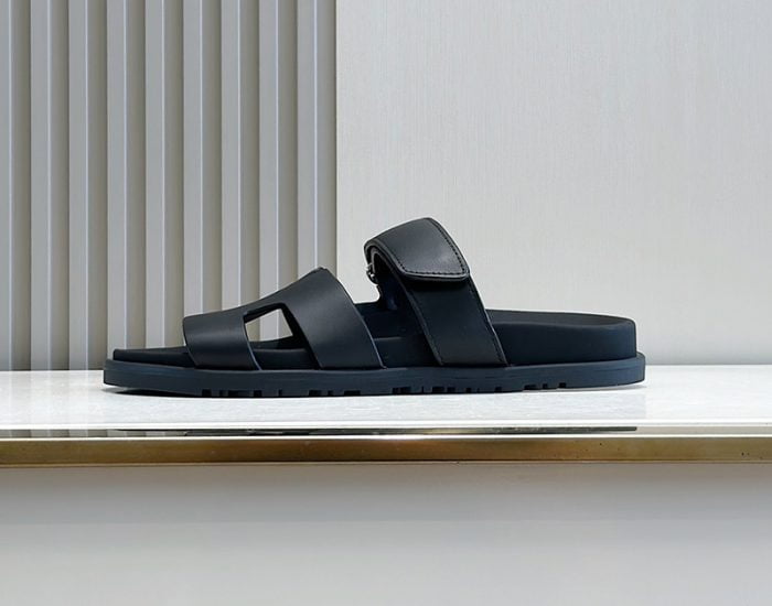 Dép quai hậu Hermes da lì màu đen Like Auth