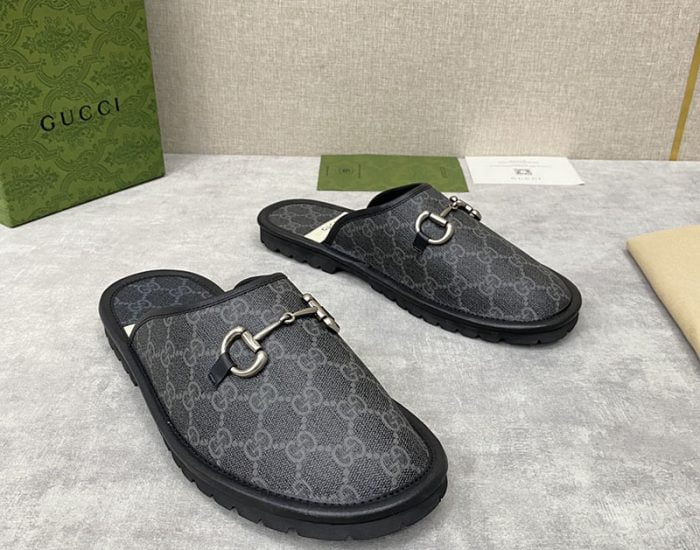 Dép sục Gucci GG Slipper Horsebit màu xám đen