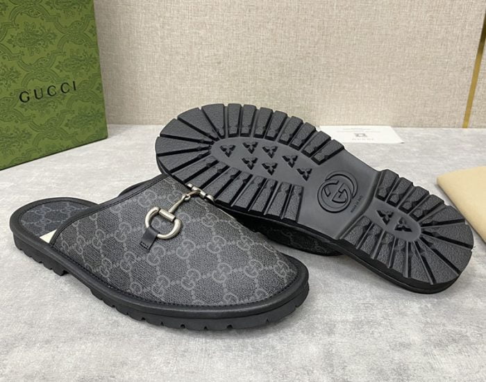 Dép sục Gucci GG Slipper Horsebit màu xám đen