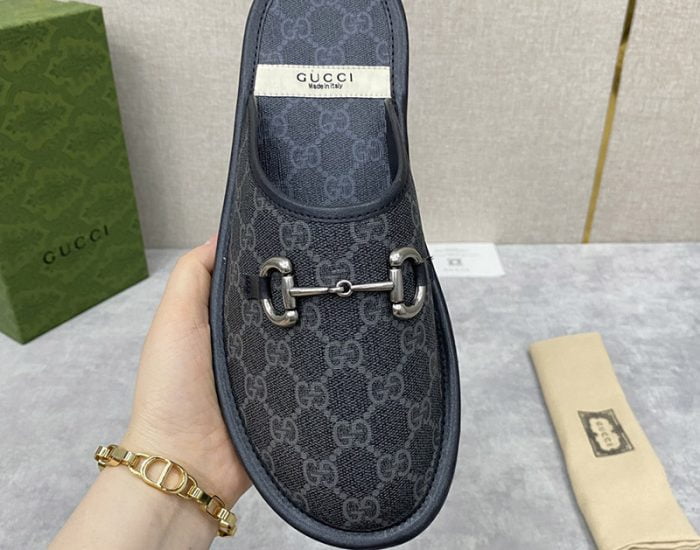 Dép sục Gucci GG Slipper Horsebit màu xám đen