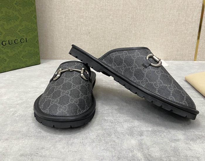 Dép sục Gucci GG Slipper Horsebit màu xám đen